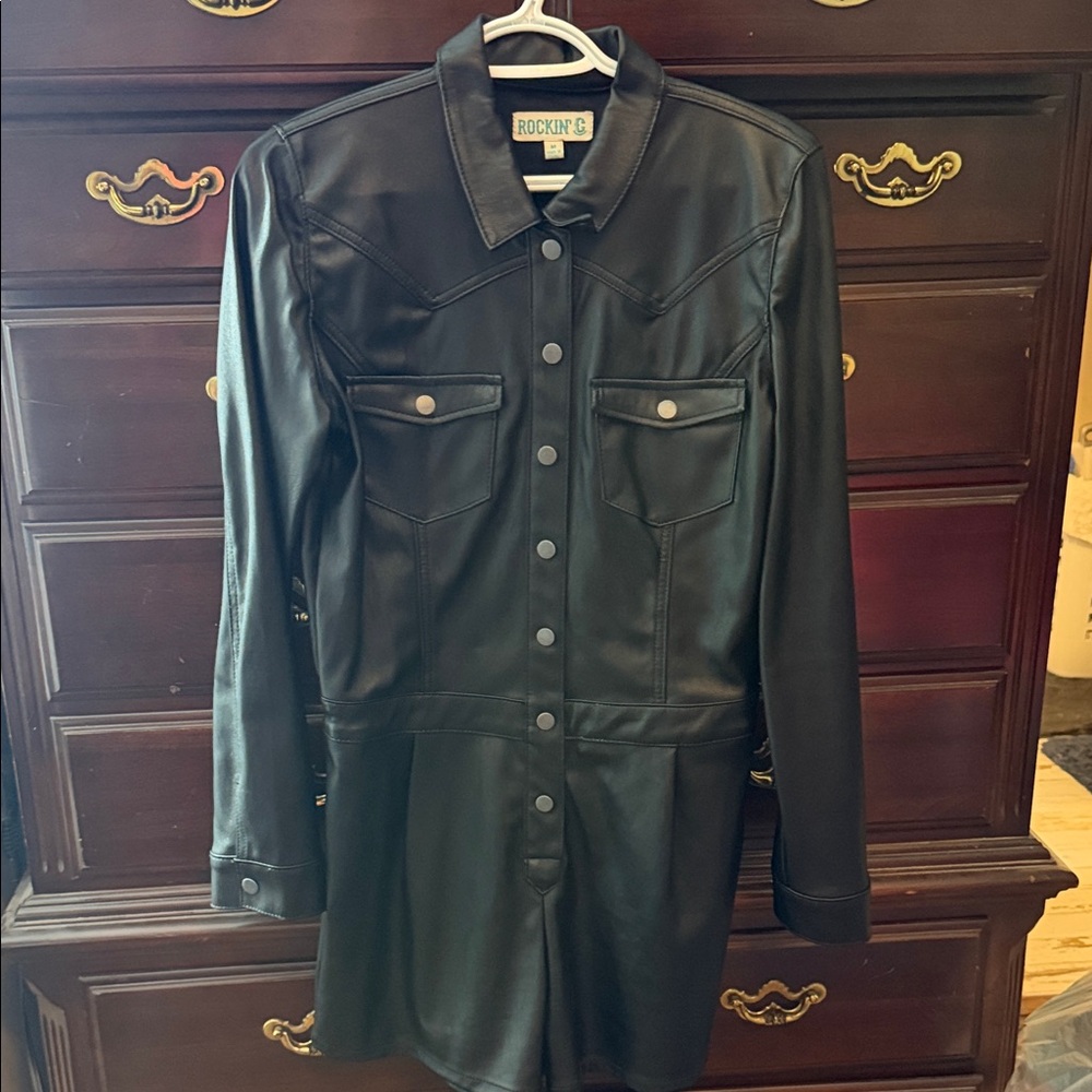 Rockin' G Black Faux Leather Romper Jumpsuit
